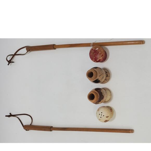 VTG Salty & Peppy Wooden MCM Salt & Pepper Shakers 4" Chef Hat  W/ 14" Handles - Picture 4 of 5